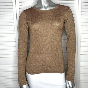Vtg 2000s MICHAEL STARS Metallic Brown-Gold SHINE Long Sleeve Crew Neck Top OS